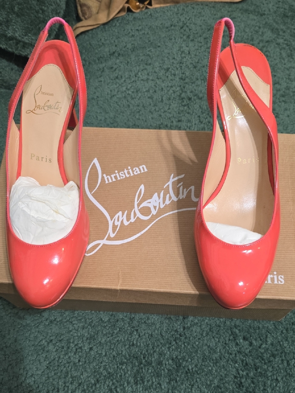 Christian Louboutin Coral Patent Slingback Pumps